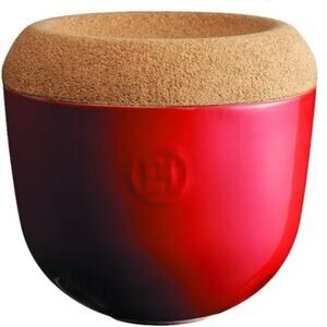 EMILY HENRY NWT French Ceramic Garlic Pot Cork Lid Burgundy Red Made in France